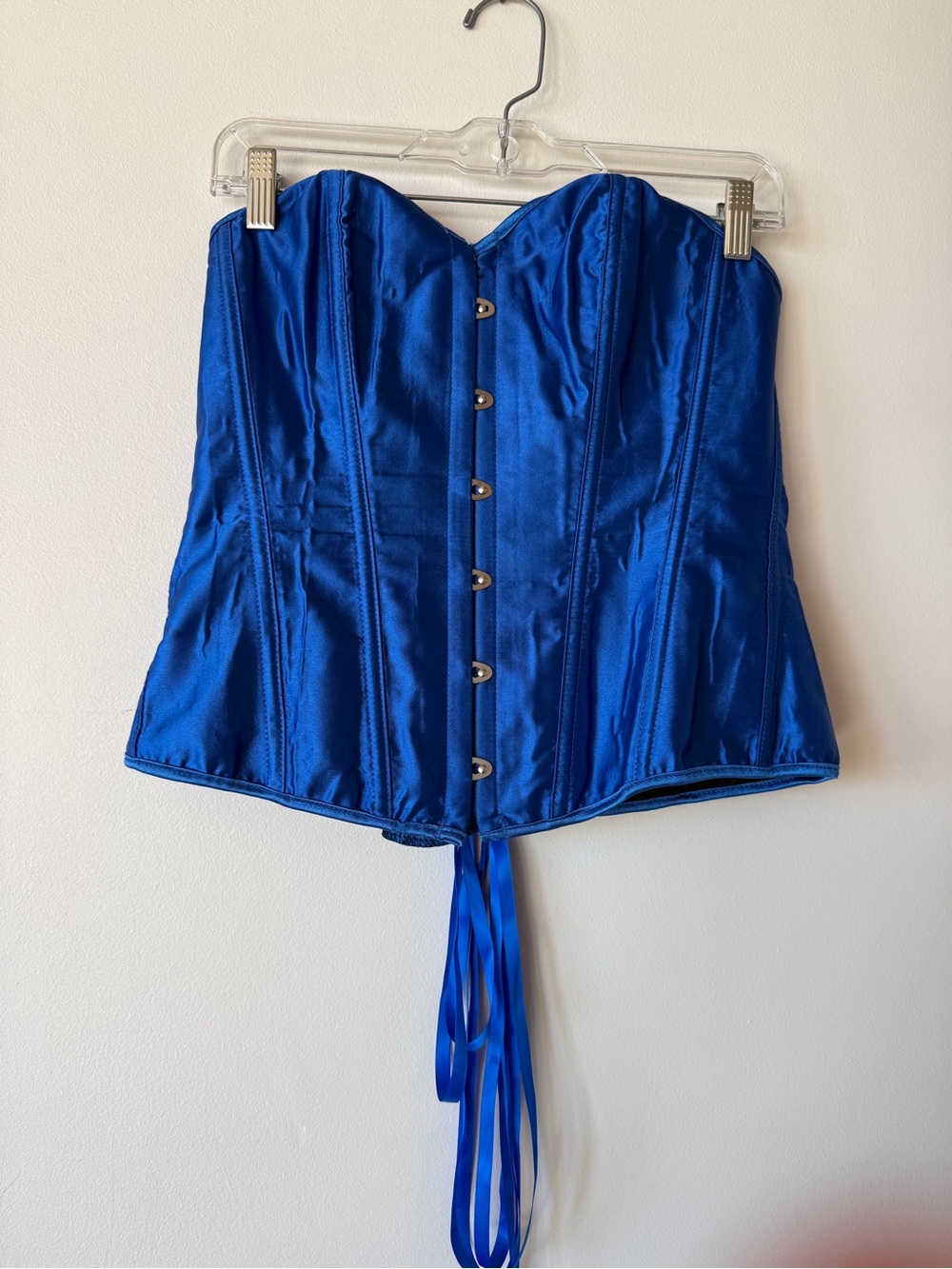 Royal Blue Satin Overbust Corset Lace Up Size L